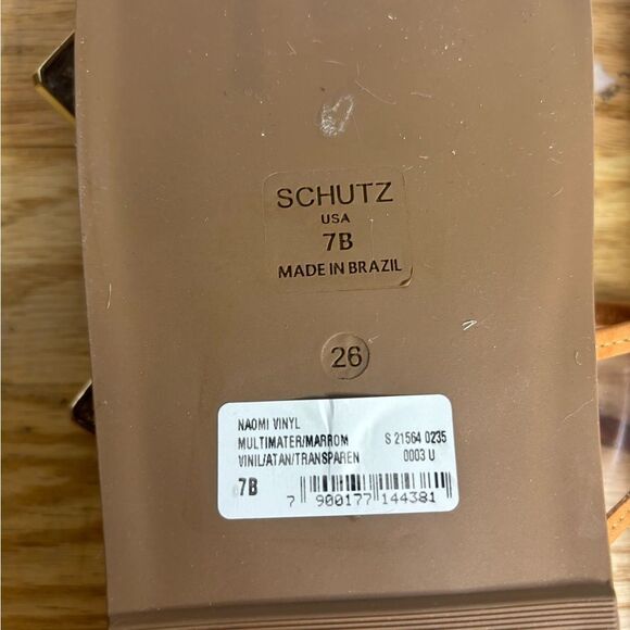 Schutz NAOMI SPORTY VINYL & METALLIC SANDAL size 7 NWOT in brown/clear/silver - Picture 7 of 7
